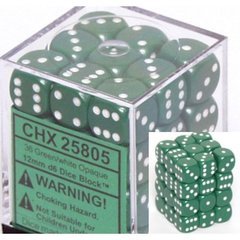 CHX 25805 Green w/White (36 Opaque 12mm Pipped d6 Dice Block)